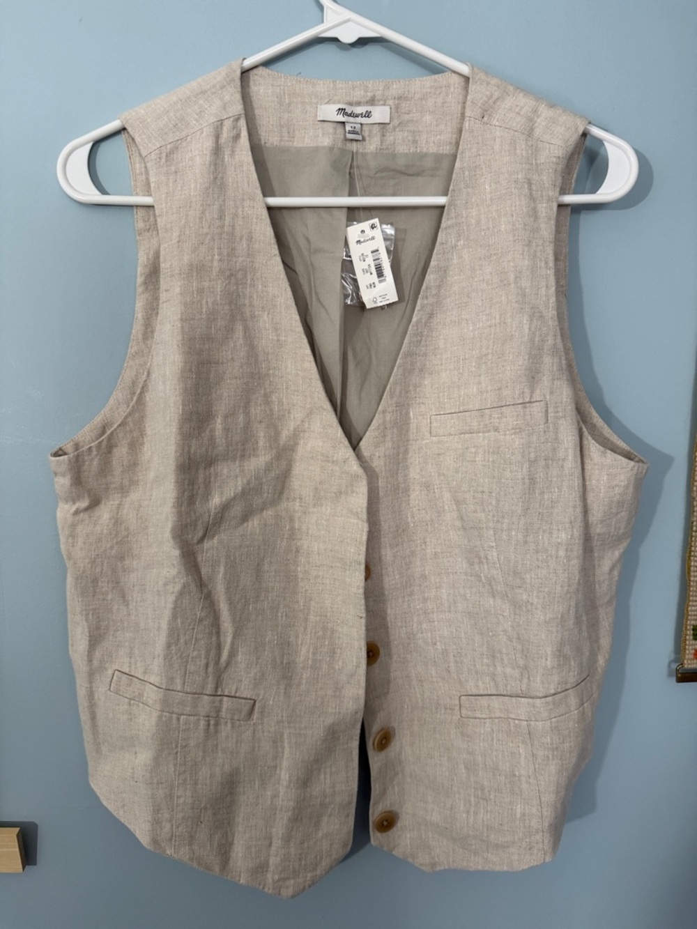NWT Madewell Women's Single-breasted Linen Vest Sz 12 Nq129